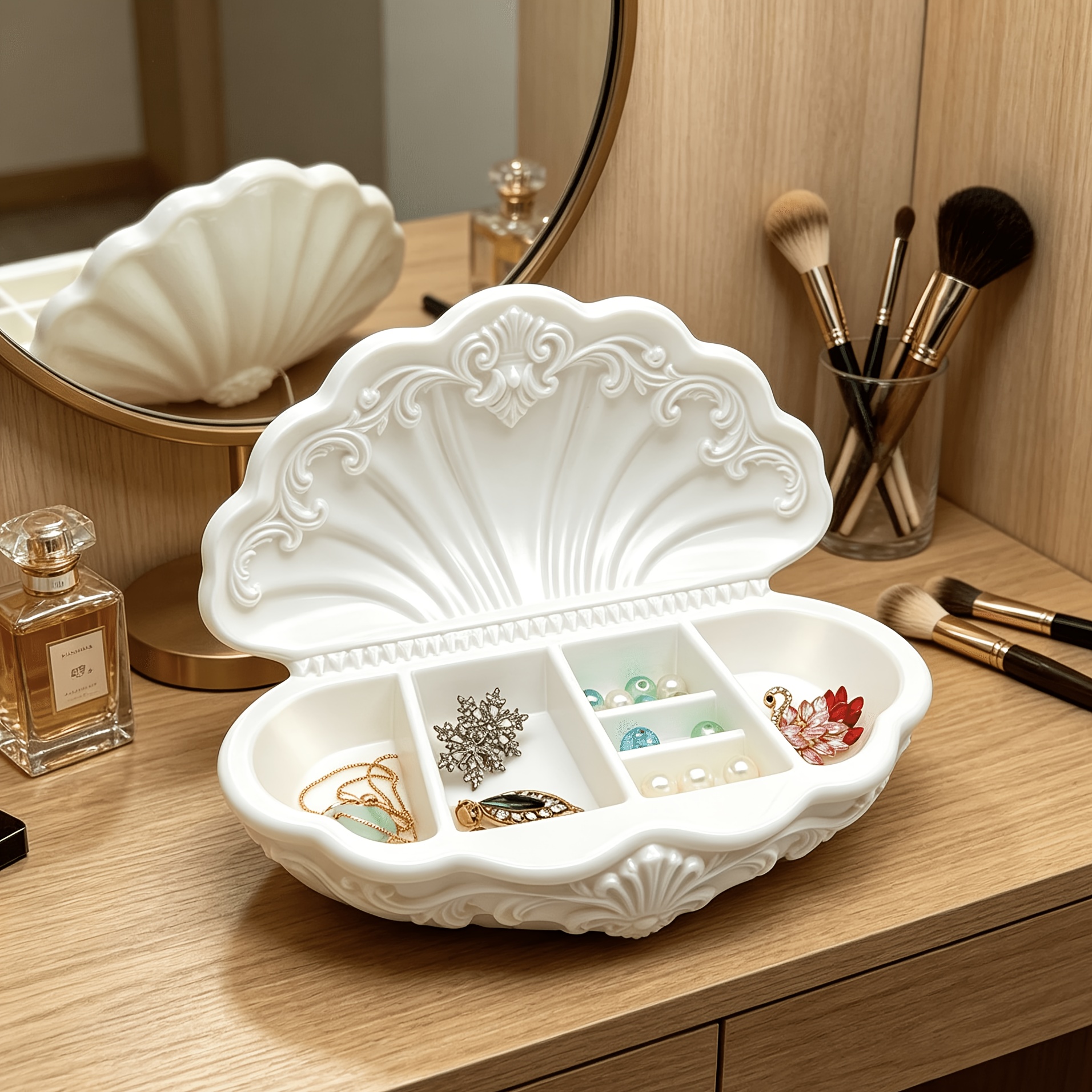 Retro Shell Shape 3D Printing Jewellery Tray, Multi-grid Design